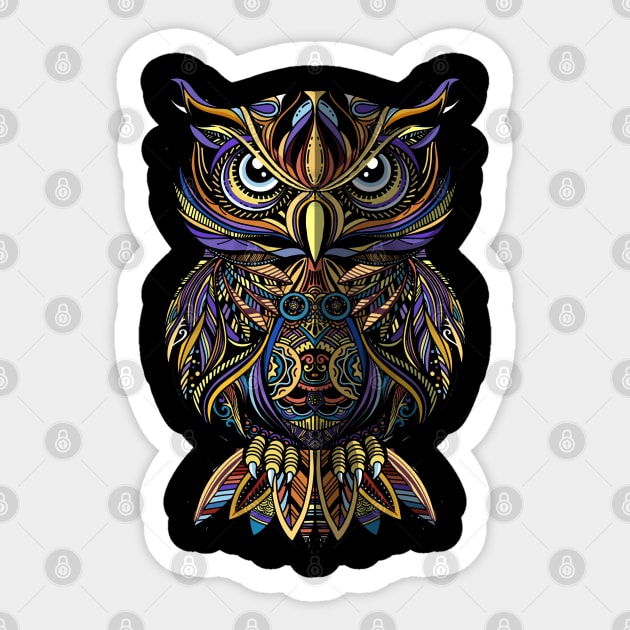 Owl mandala tribal art Sticker by Pixel Poetry